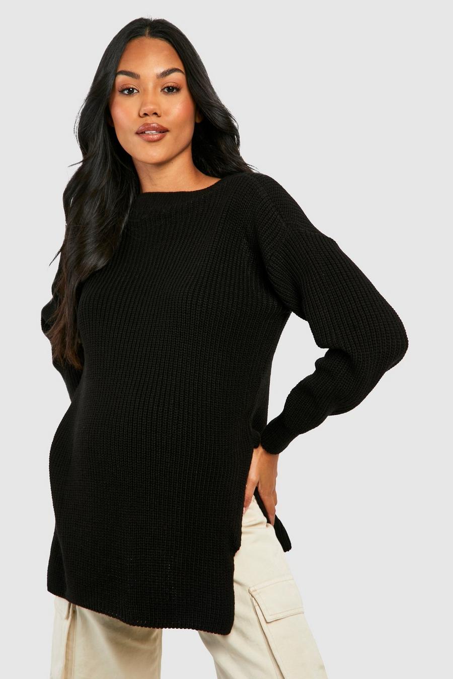Black Maternity Side Split Sweater image number 1