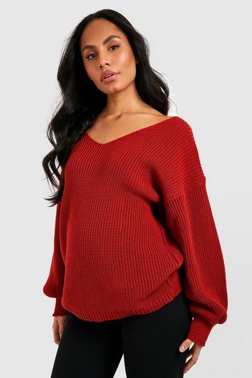 Maternity V Neck Sweater rust