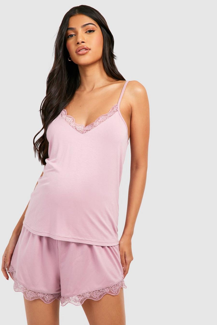 Rose pink Zwangerschap Pyjama Met Kanten Zoom