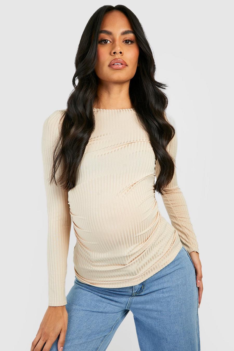 Stone Maternity Rib Scoop Neck Long Sleeve Top image number 1