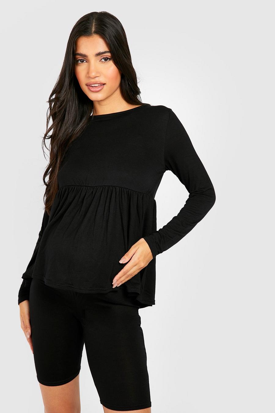 Black Maternity Smock And Cycling Short Loungewear Set image number 1