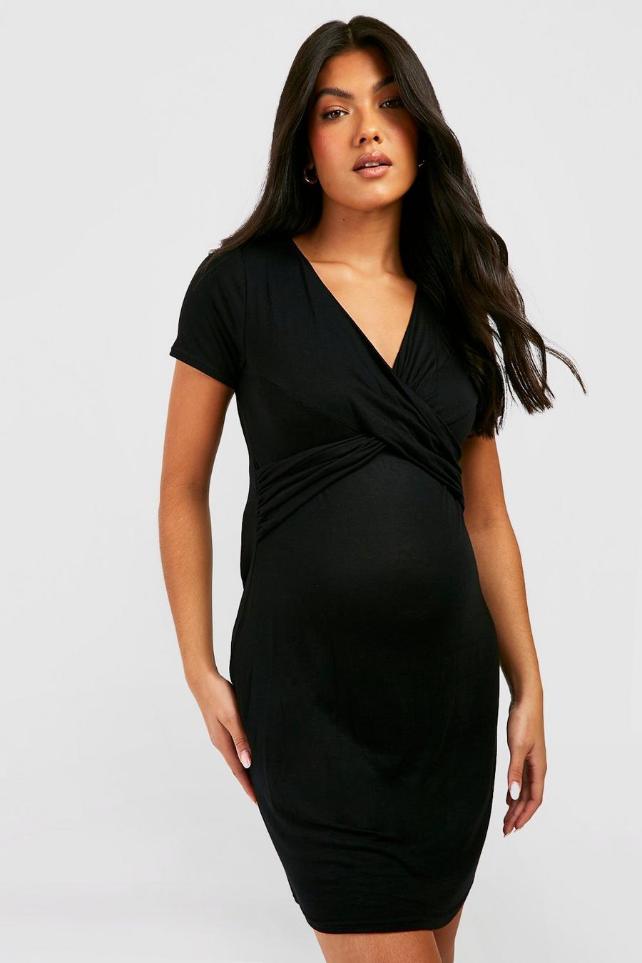 Black Maternity Wrap Front Nursing Nightgown image number 1