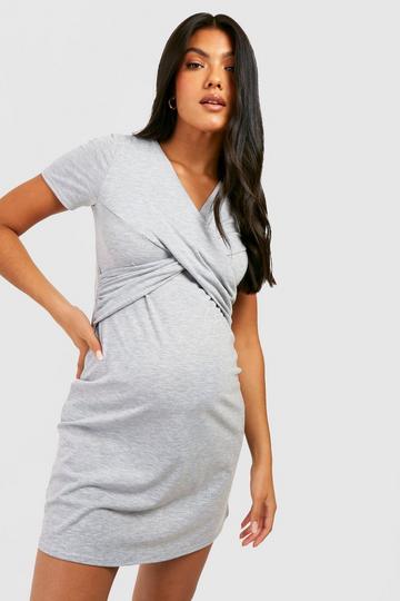 Maternity Wrap Front Nursing Nightgown grey marl