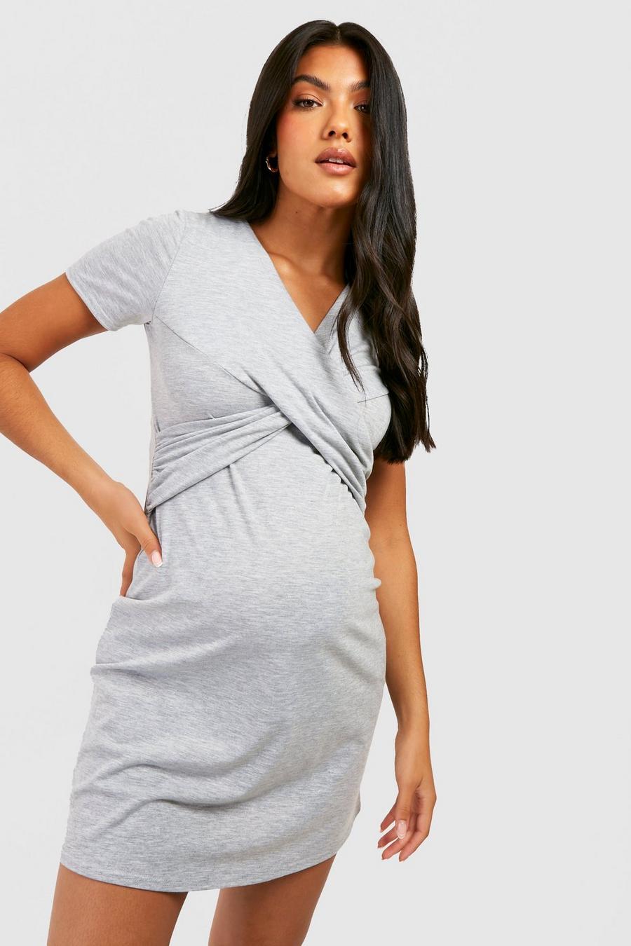 Grey marl כותונת לילה להנקה עם מעטפת קדמית בגדי היריון