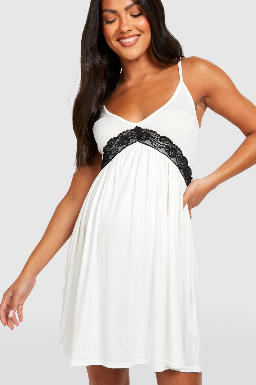 White Maternity Lace Detail Nightgown image number 1