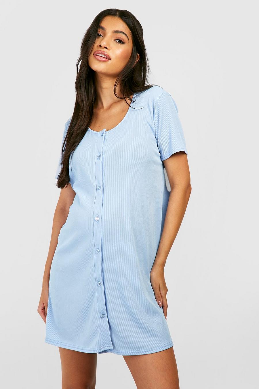 Baby blue Maternity Rib Button Front Nightgown