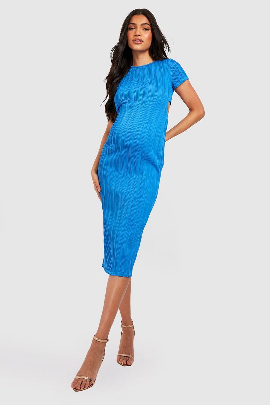 Blue Maternity Wave Rib Open Back Midaxi Dress image number 1