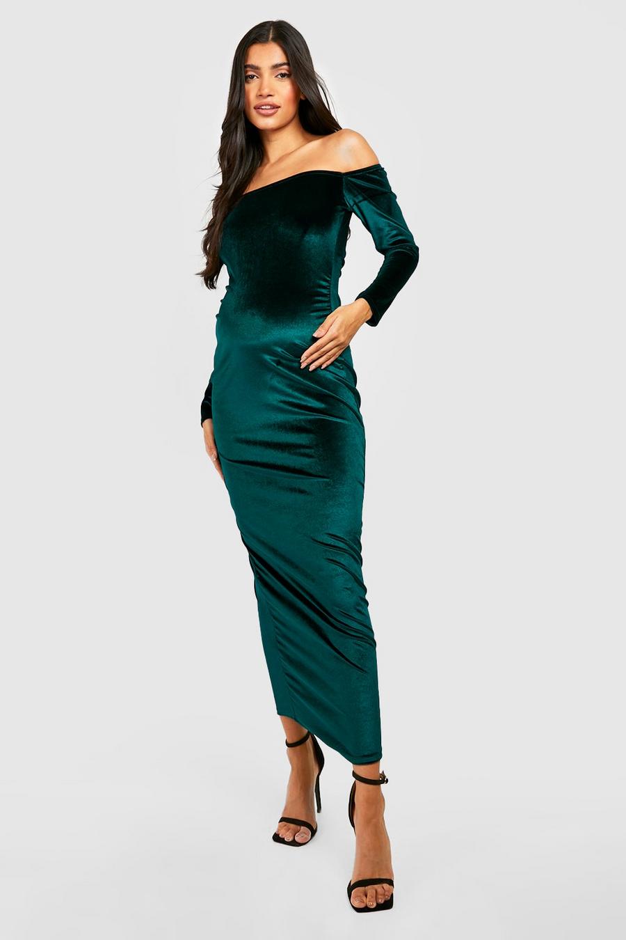 Emerald Maternity Velvet Bardot Midaxi Dress image number 1