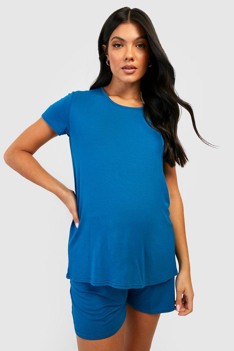 Teal Maternity Basic Short Pajamas image number 1