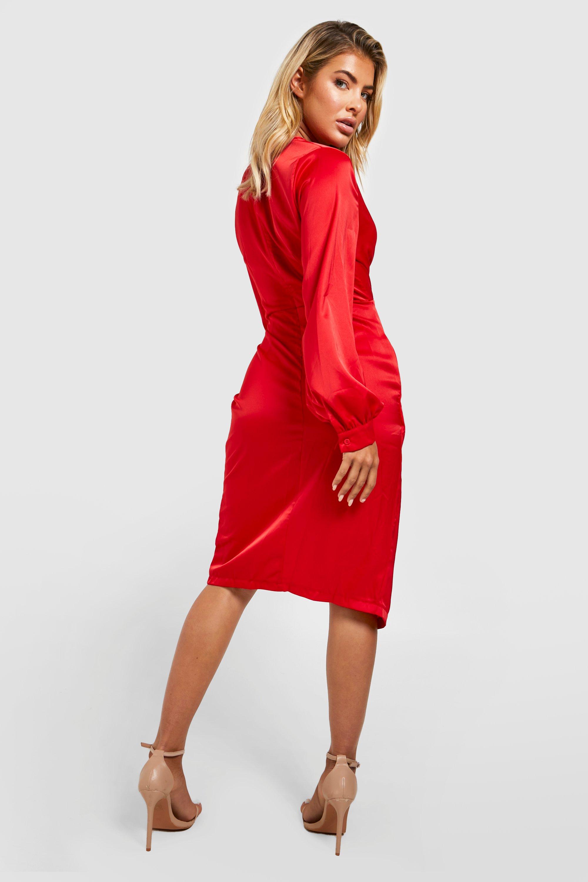 Boohoo red sales midi dress