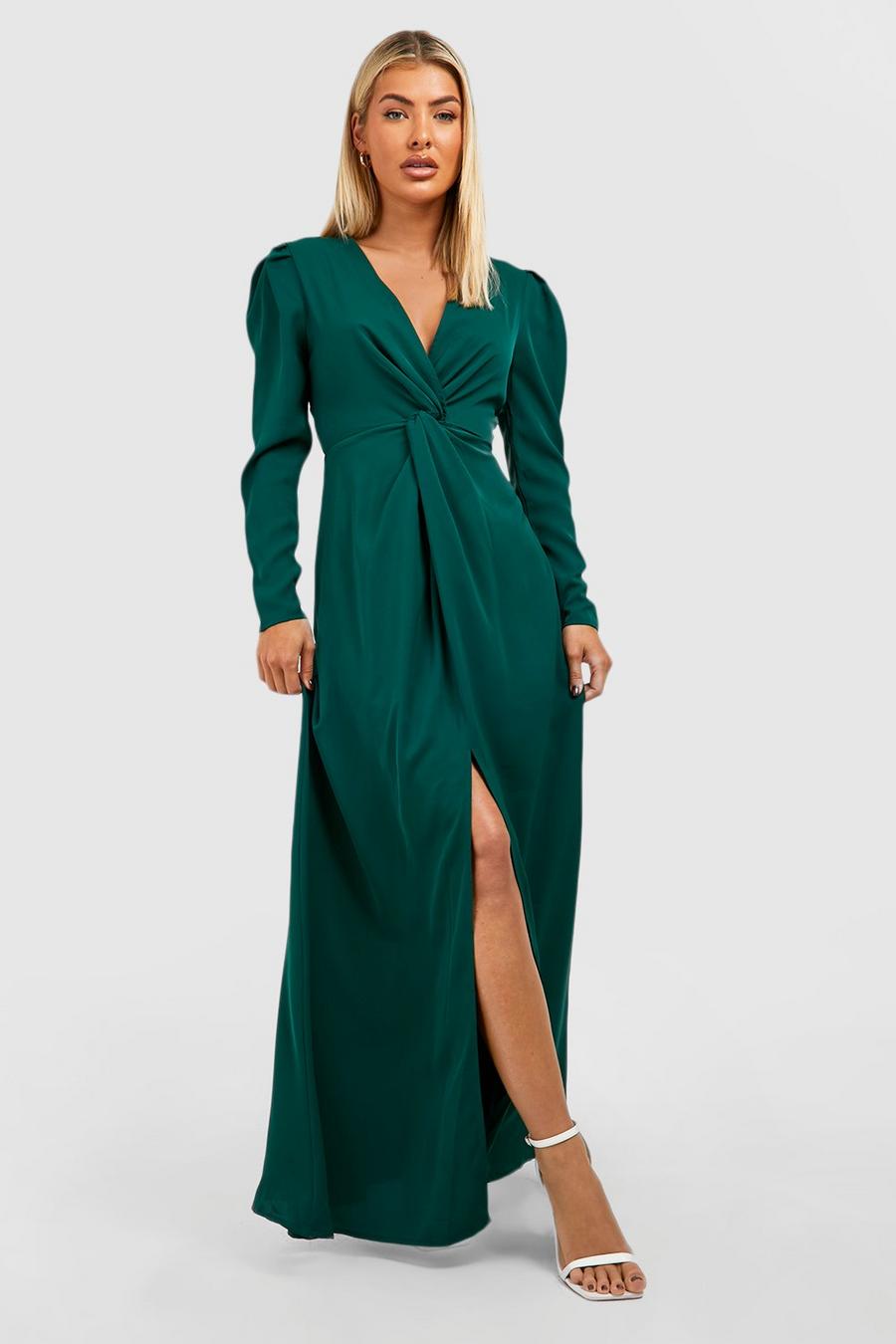 Emerald green Twist Front Detail Bridesmaid Dress 