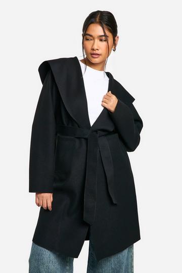 Black Hooded Wool Look Coat