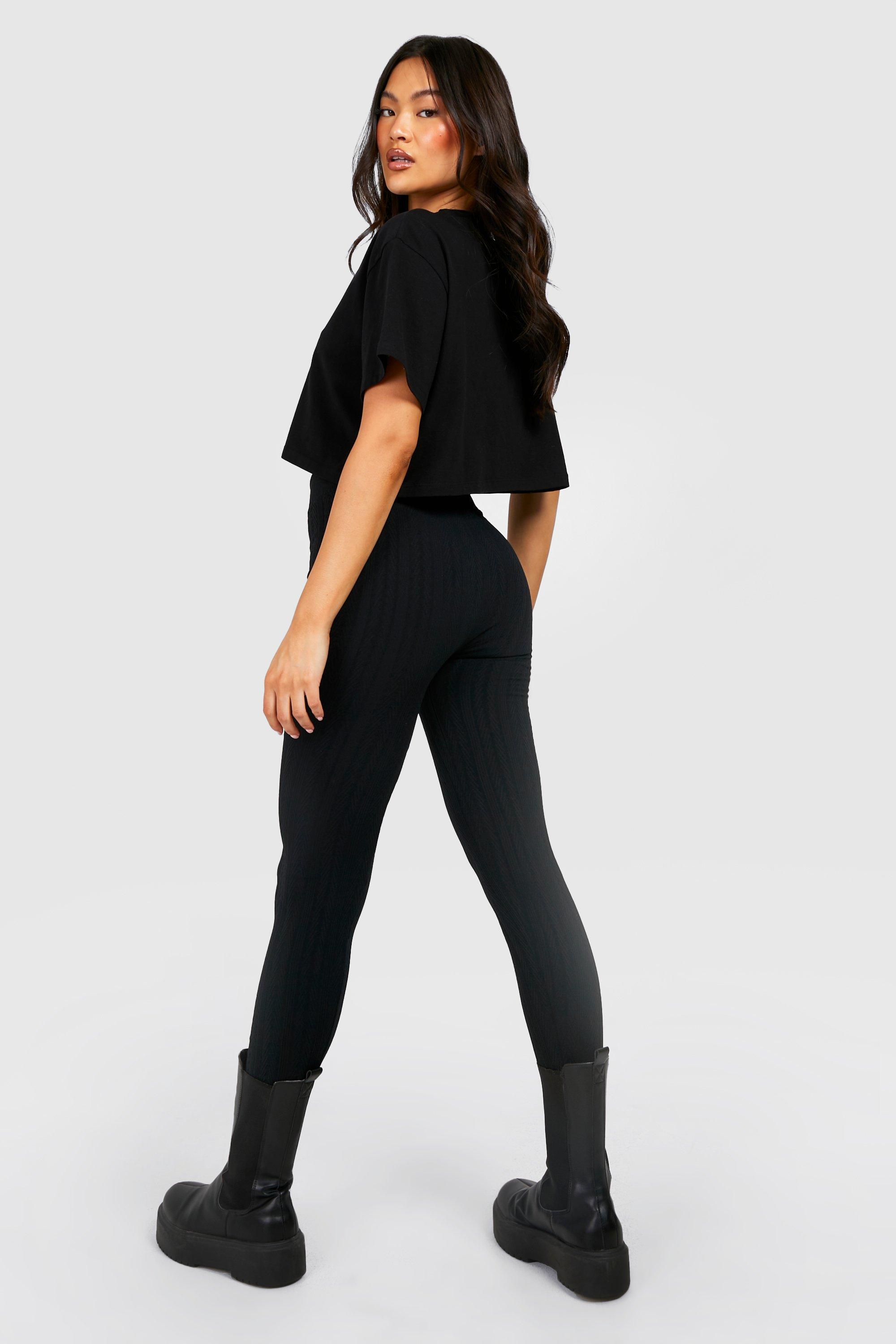 Seamless Cable Knit High-Waist Legging - Black