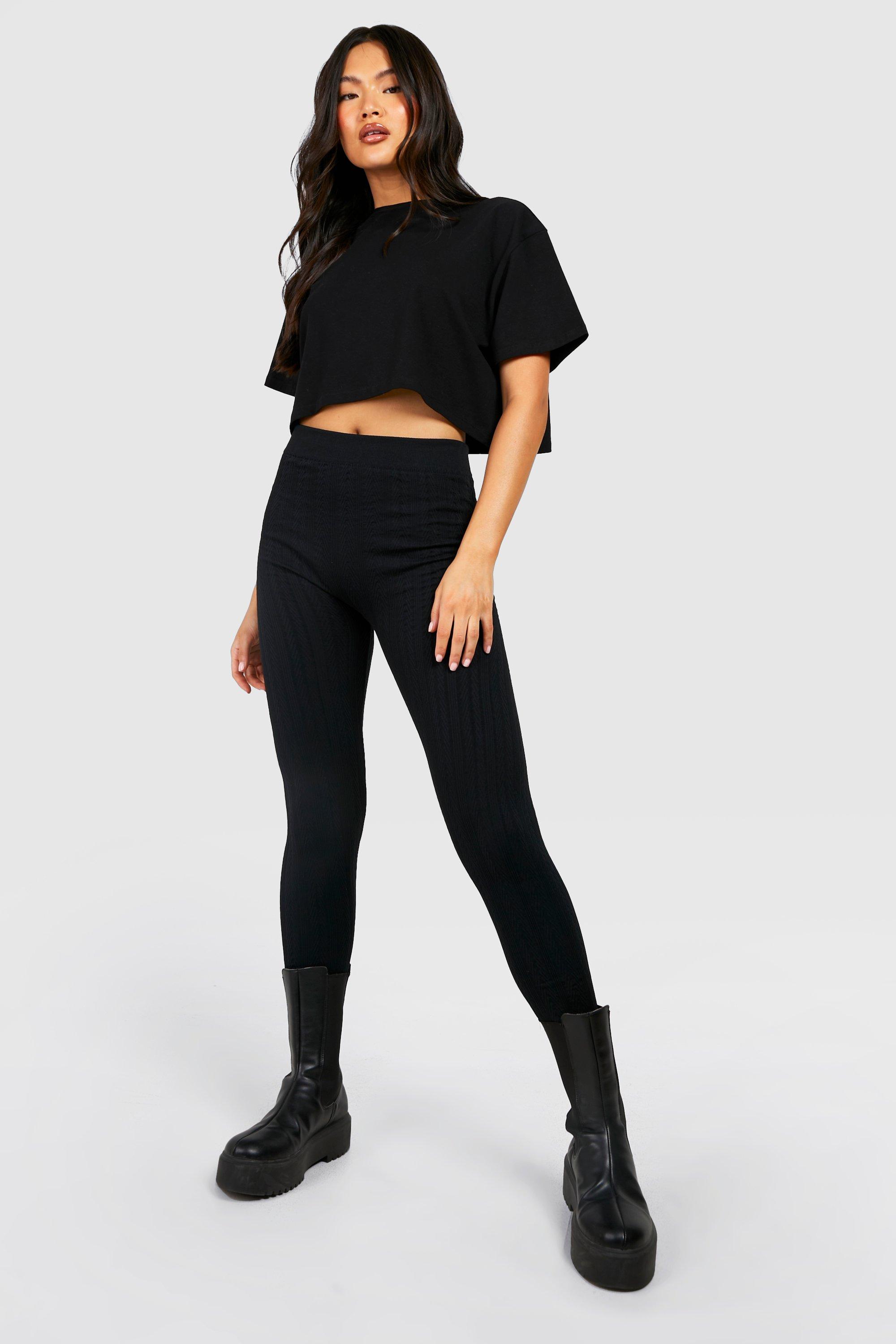 Seamless Cable Knit High-Waist Legging - Black