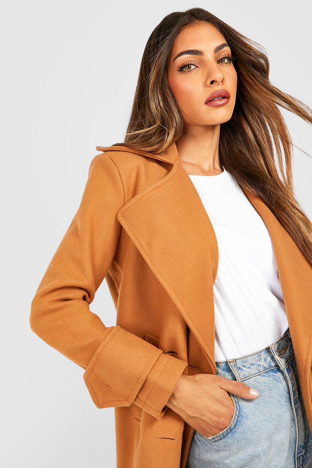 Boohoo wool look hot sale coat in camel