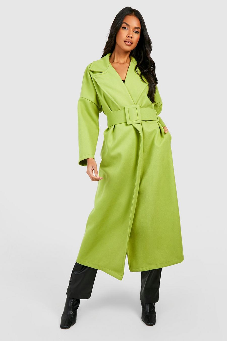 Green grön Oversize kappa i ullimitation med bälte