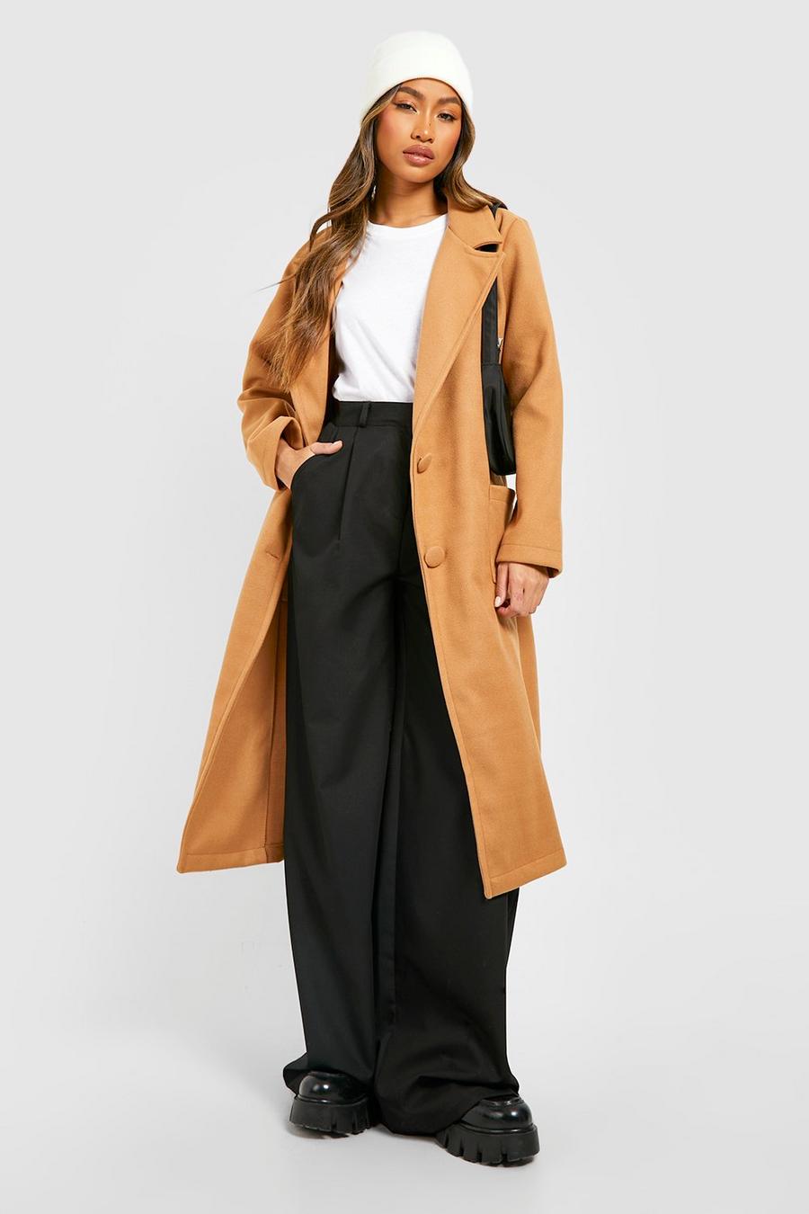 Camel Oversized Wool Look Covered Button Detail Coat image number 1