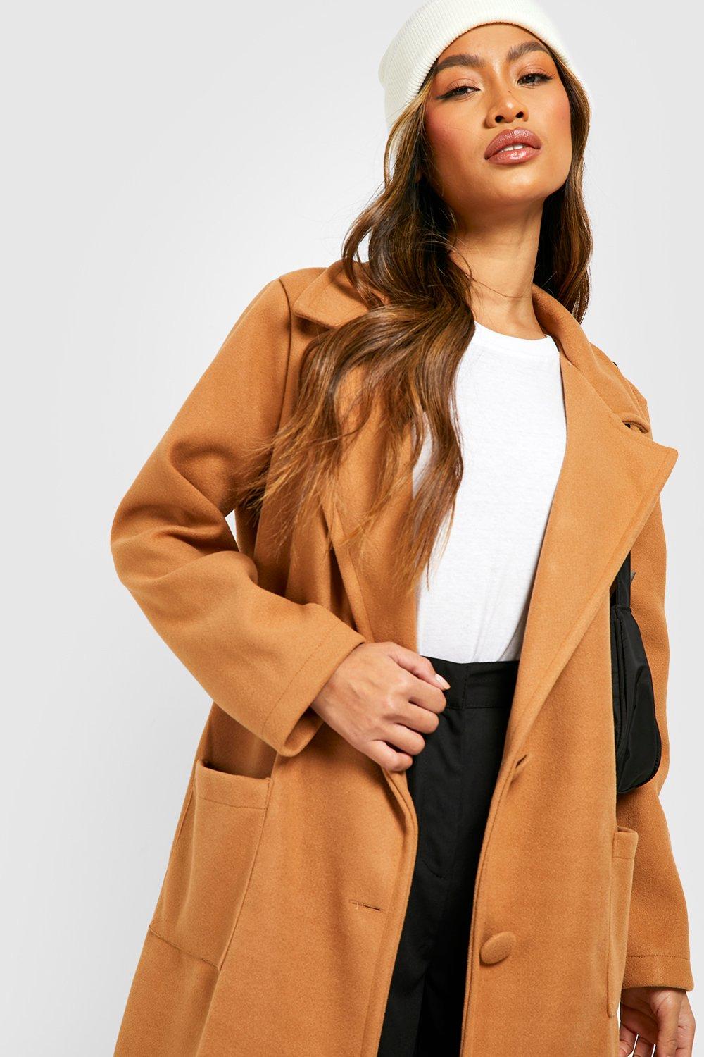 Boohoo camel coat sale