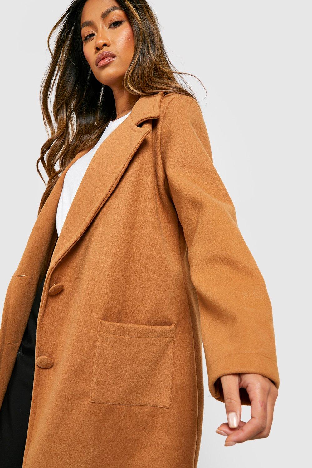 Boohoo wool look hot sale coat in camel