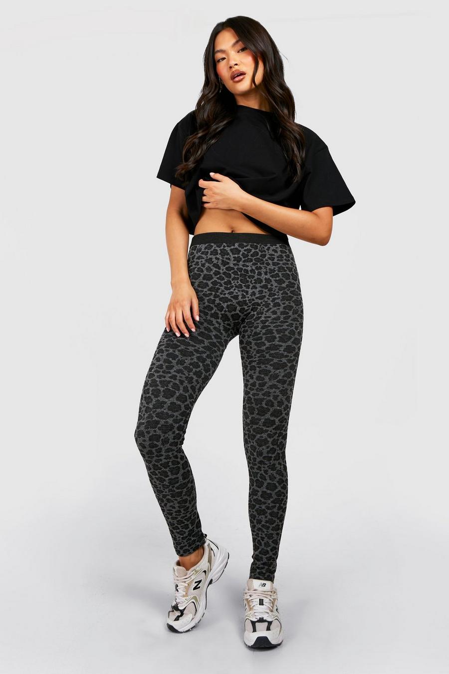 Black Leopard Fleece Back Supersoft Leggings  image number 1