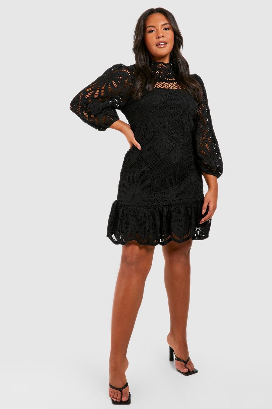 Black Plus Premium Lace High Neck Mini Dress image number 1