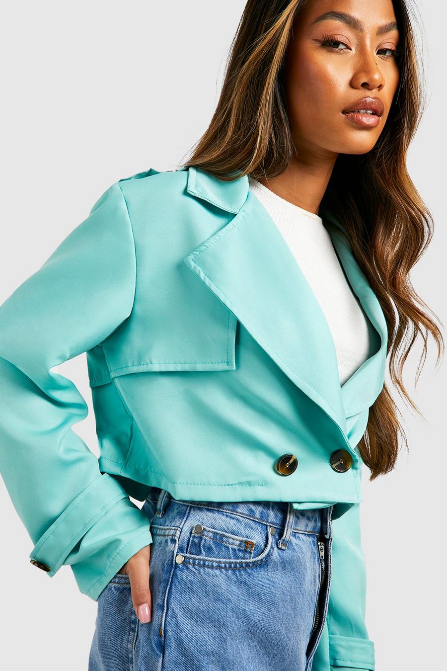 Sage Short Double Breasted Trench Coat