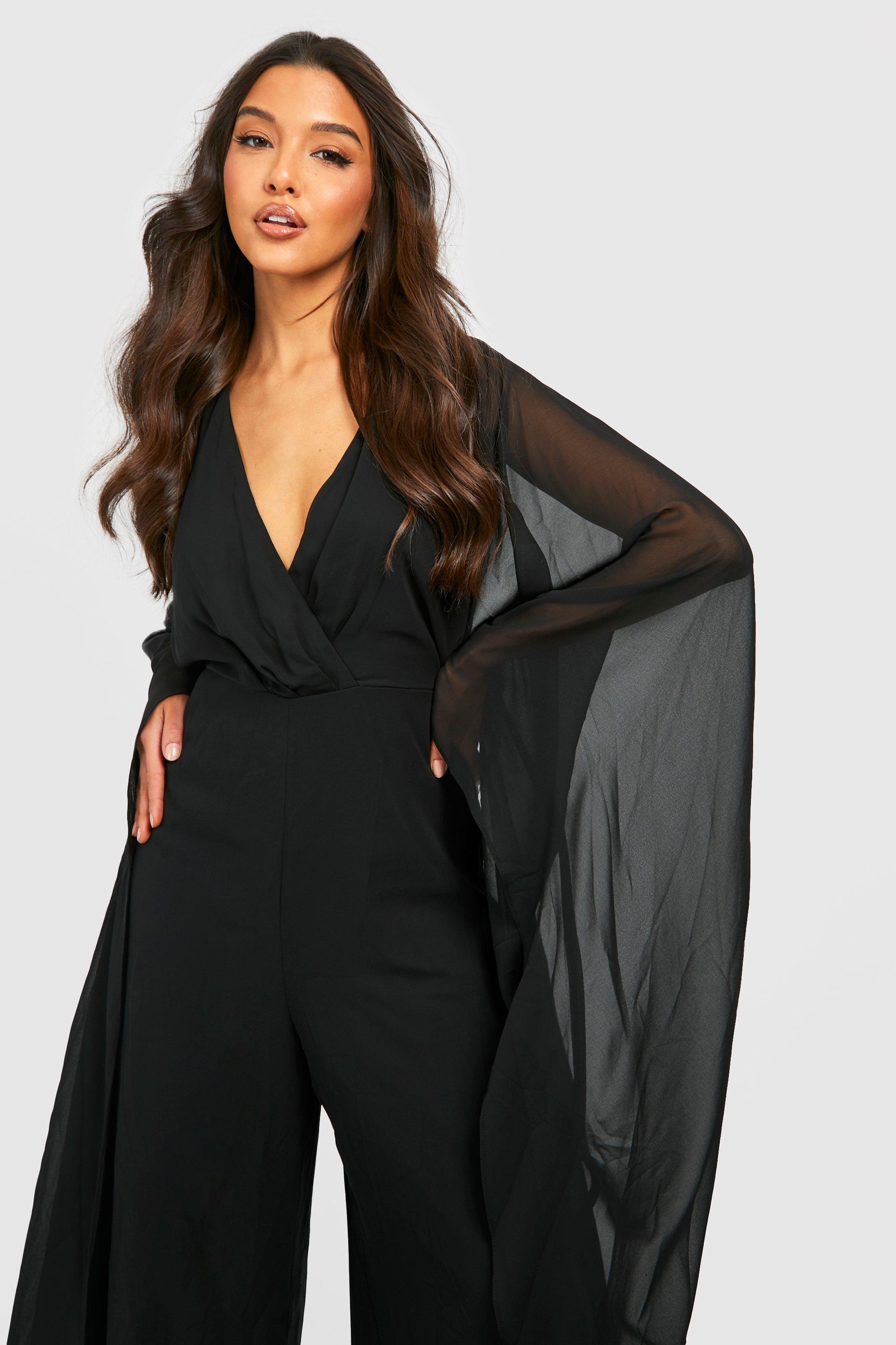 Chiffon Wrap Cape Sleeve Jumpsuit