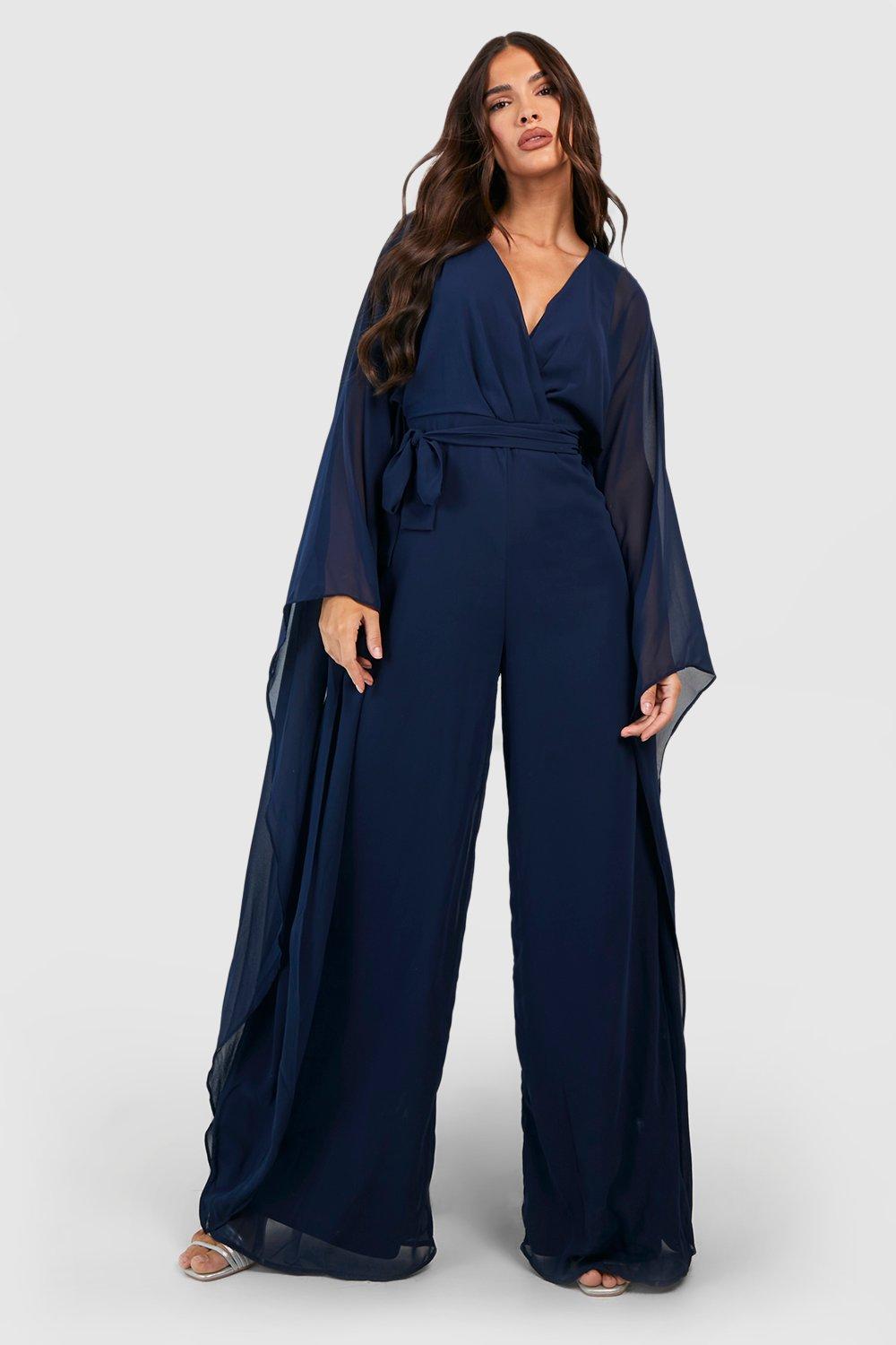 WRAP-BACK WIDE-LEG DUNGAREES - NAVY - Ladies