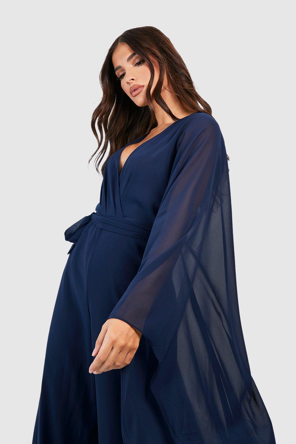 Chiffon Wrap Cape Sleeve Maxi Dress