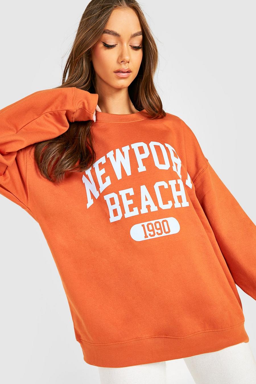 Oversize Sweatshirt mit Newport Beach Print, Rust image number 1
