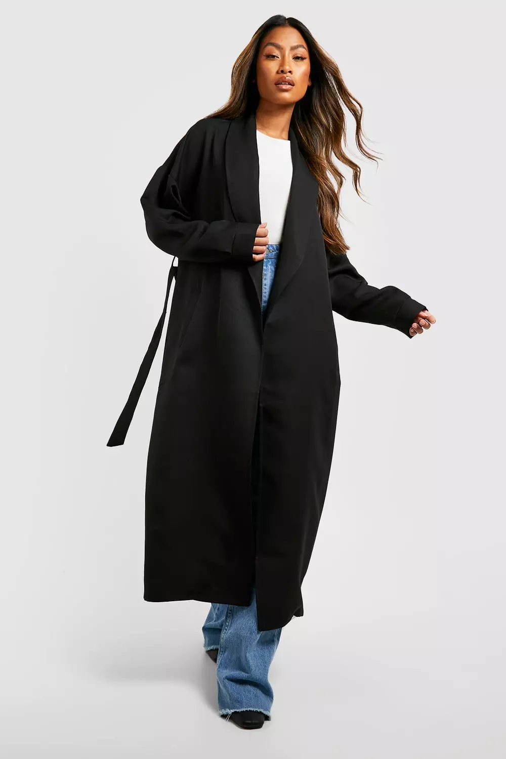 Boohoo long cheap black coat