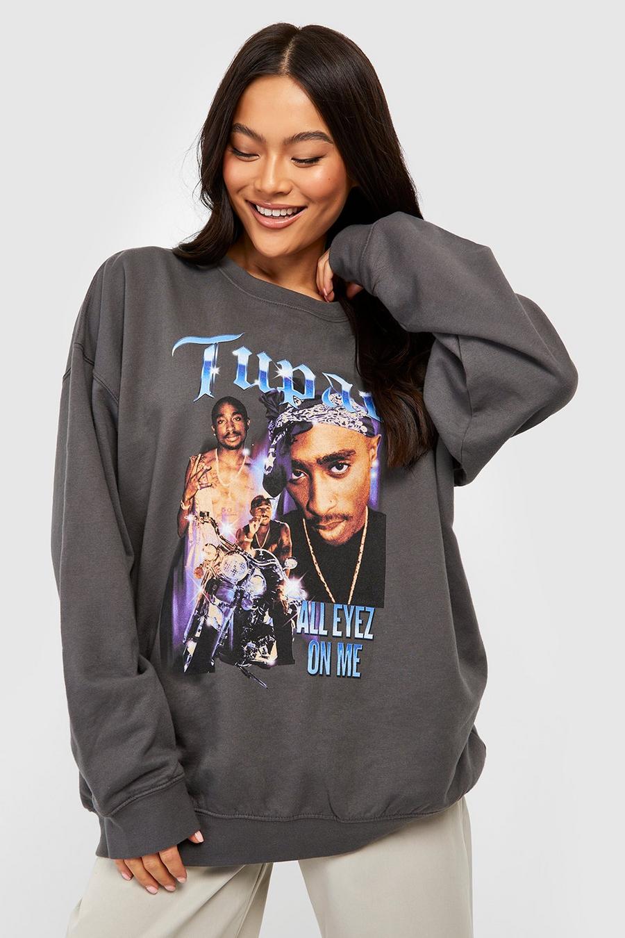 Charcoal Tupac License Oversized Sweater   image number 1