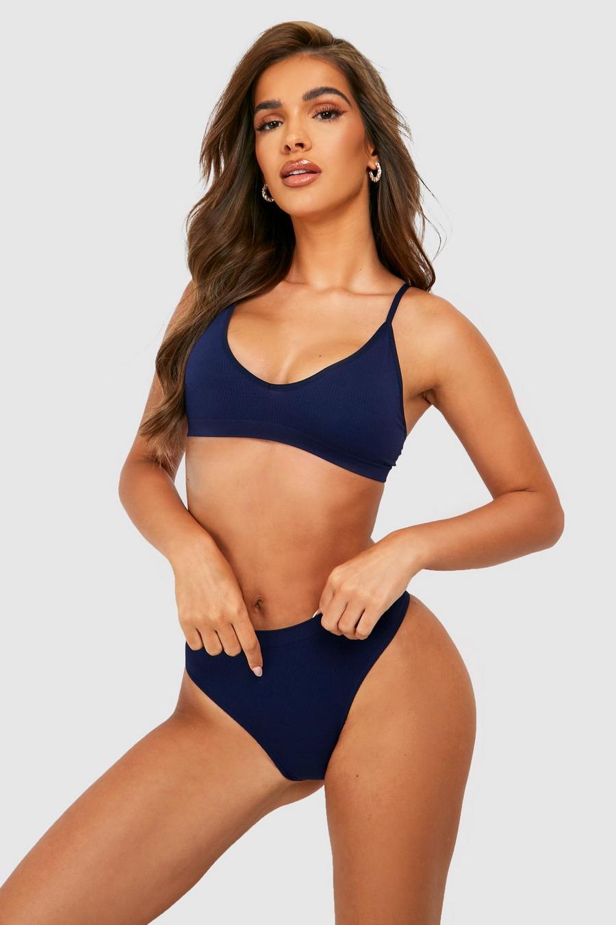 Navy Seamless Triangle Bralet  image number 1