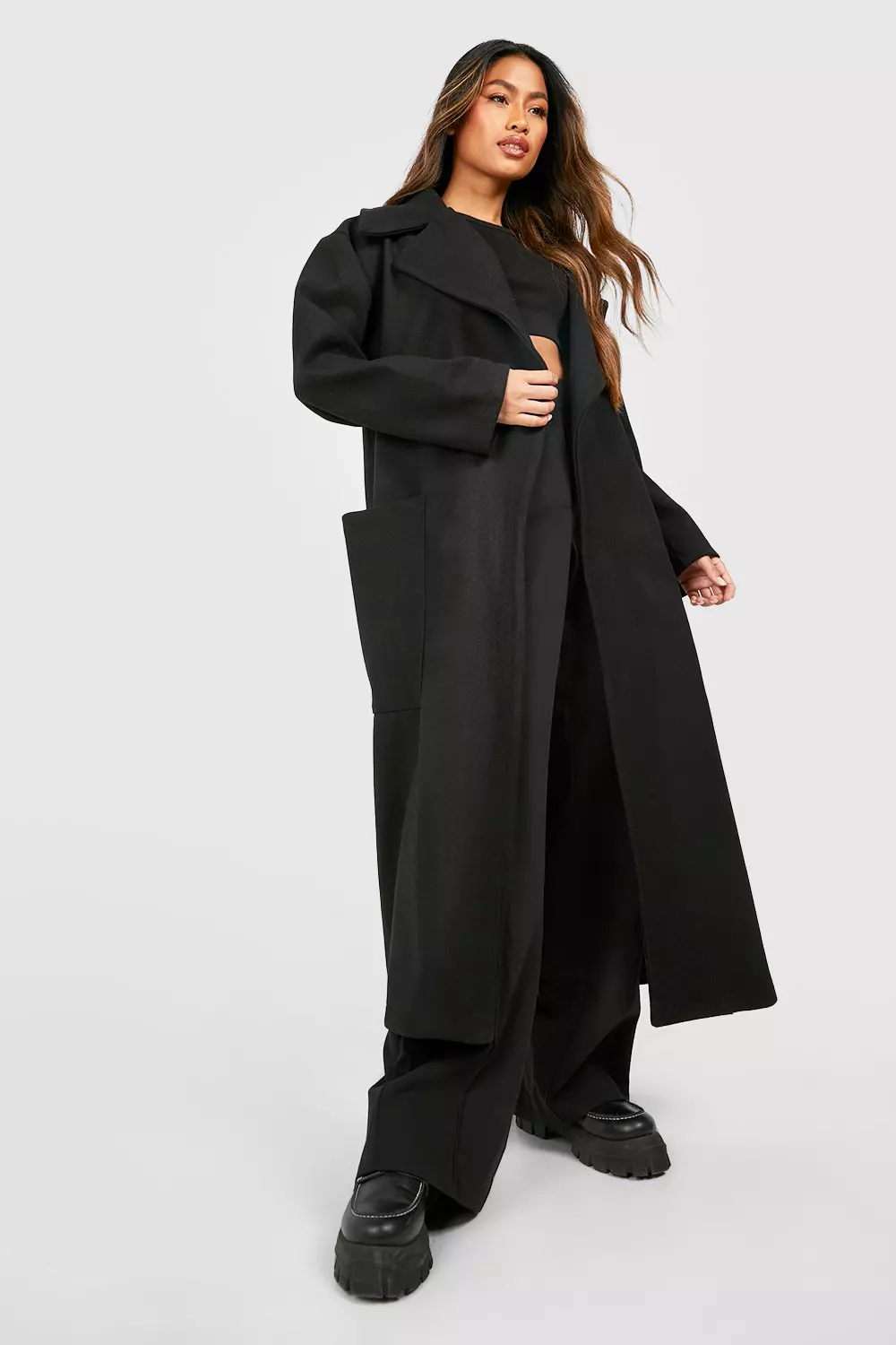Black Maxi Wool Look Coat alternative image