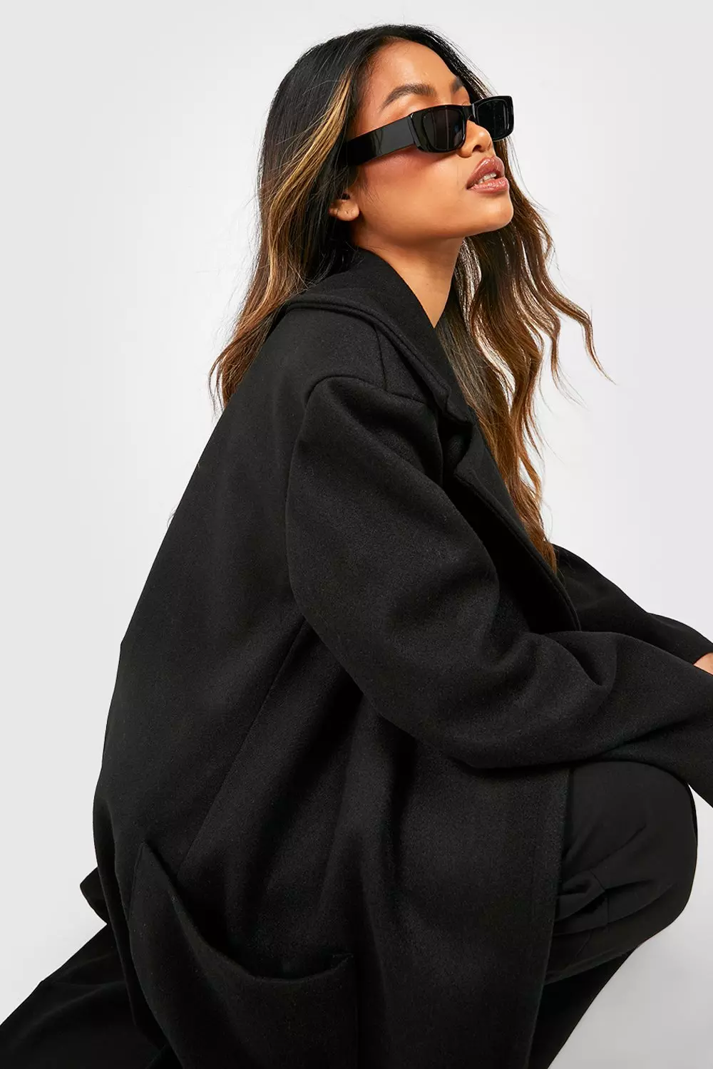Black Maxi Wool Look Coat alternative image