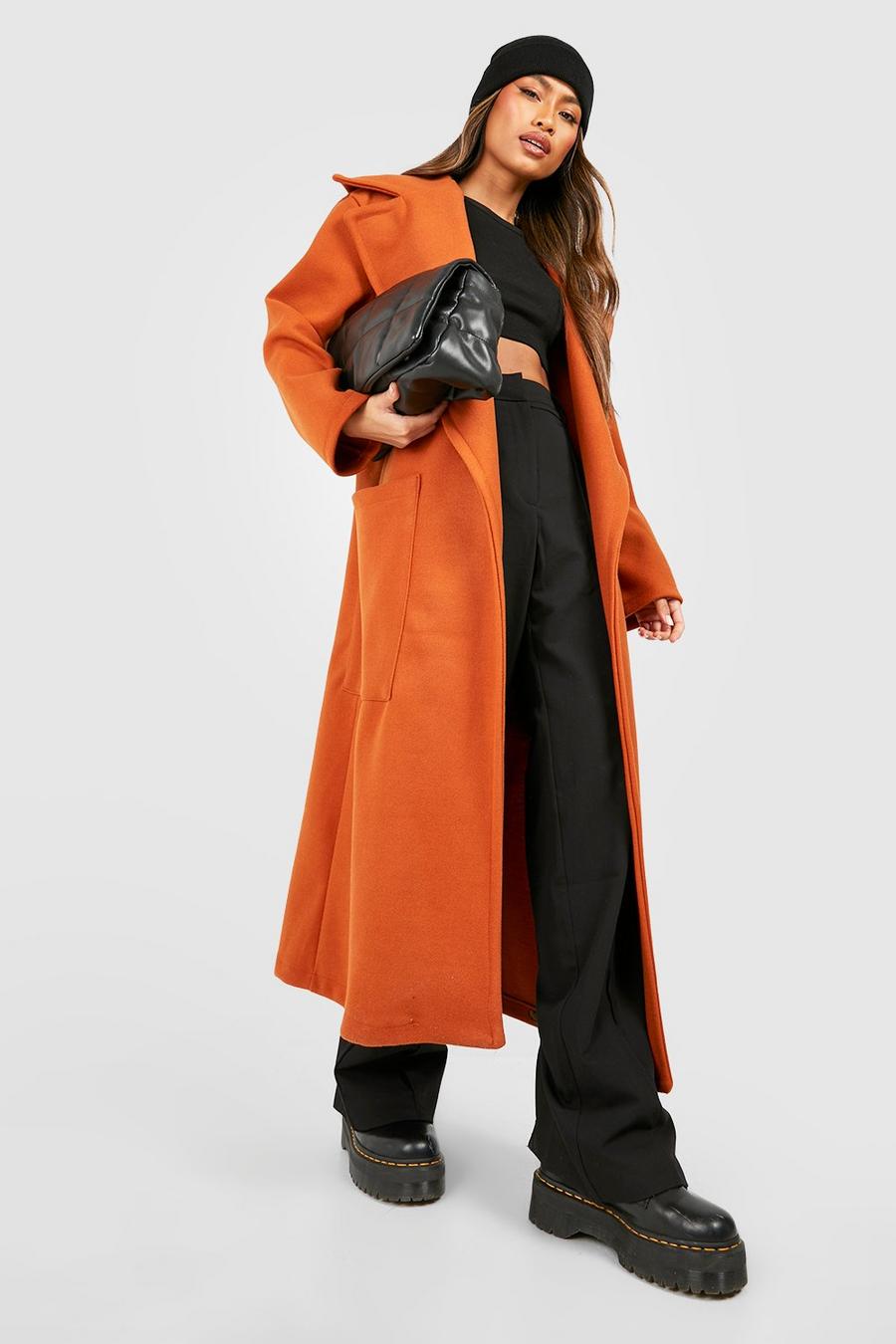 Rust orange Maxi Wool Look Coat