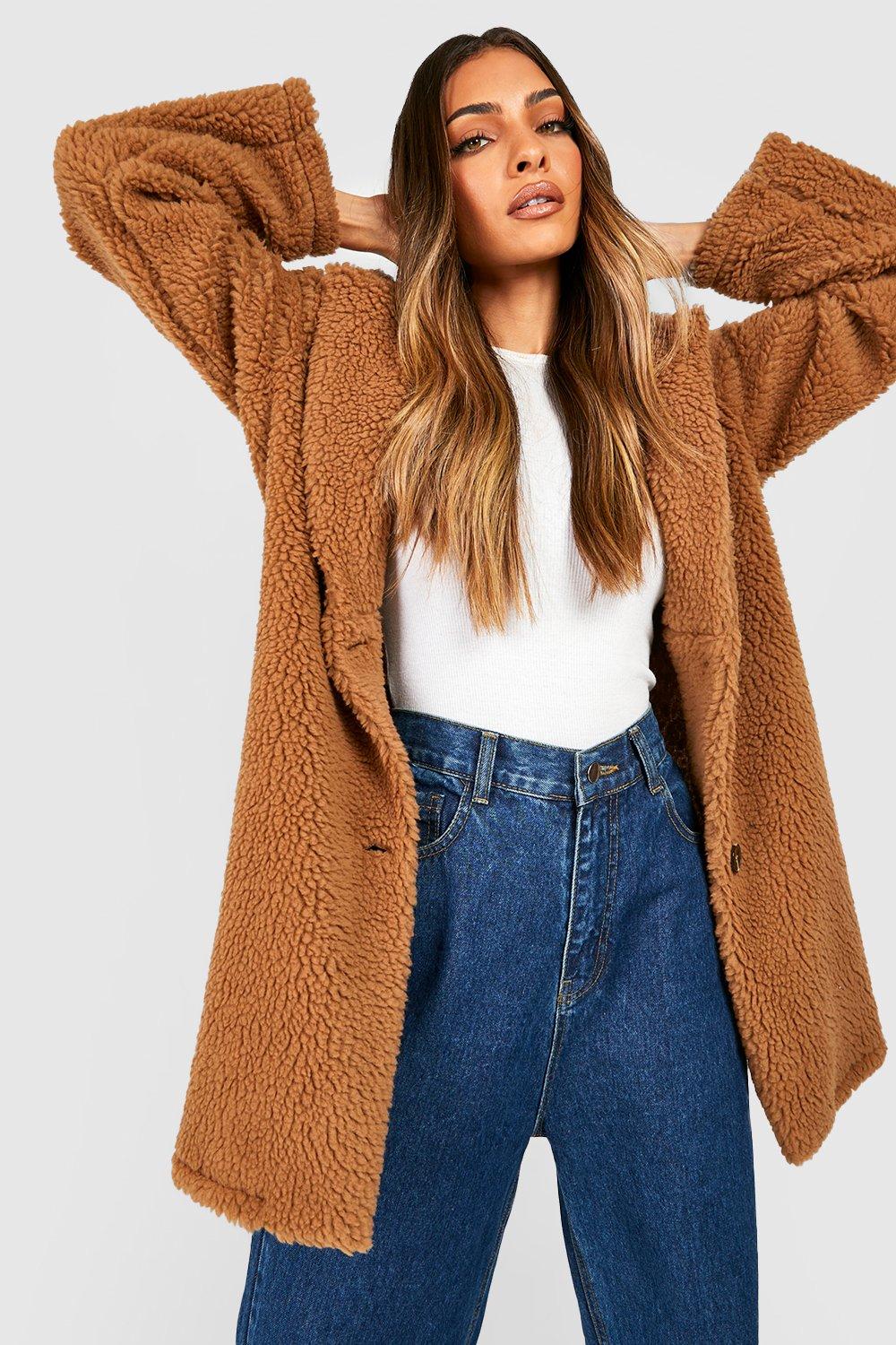 Lucky Brand Faux Fur Women’s OverSized Teddy Shacket Button Camel New w/Tags