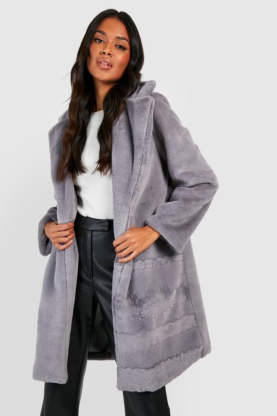 Grey gris Faux Fur Coat