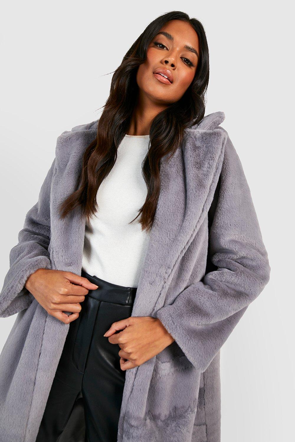 Boohoo grey fur discount coat