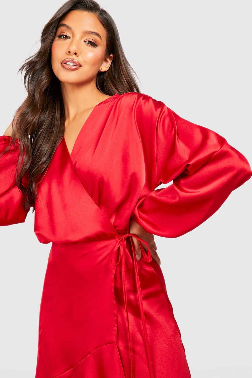 Red satin dress store boohoo