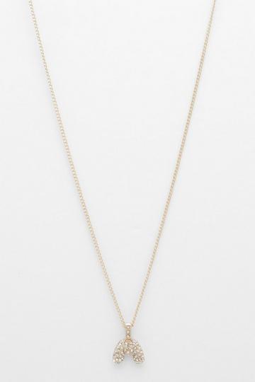 Gold Metallic Pave Bubble 'M' Alphabet Letter Necklace