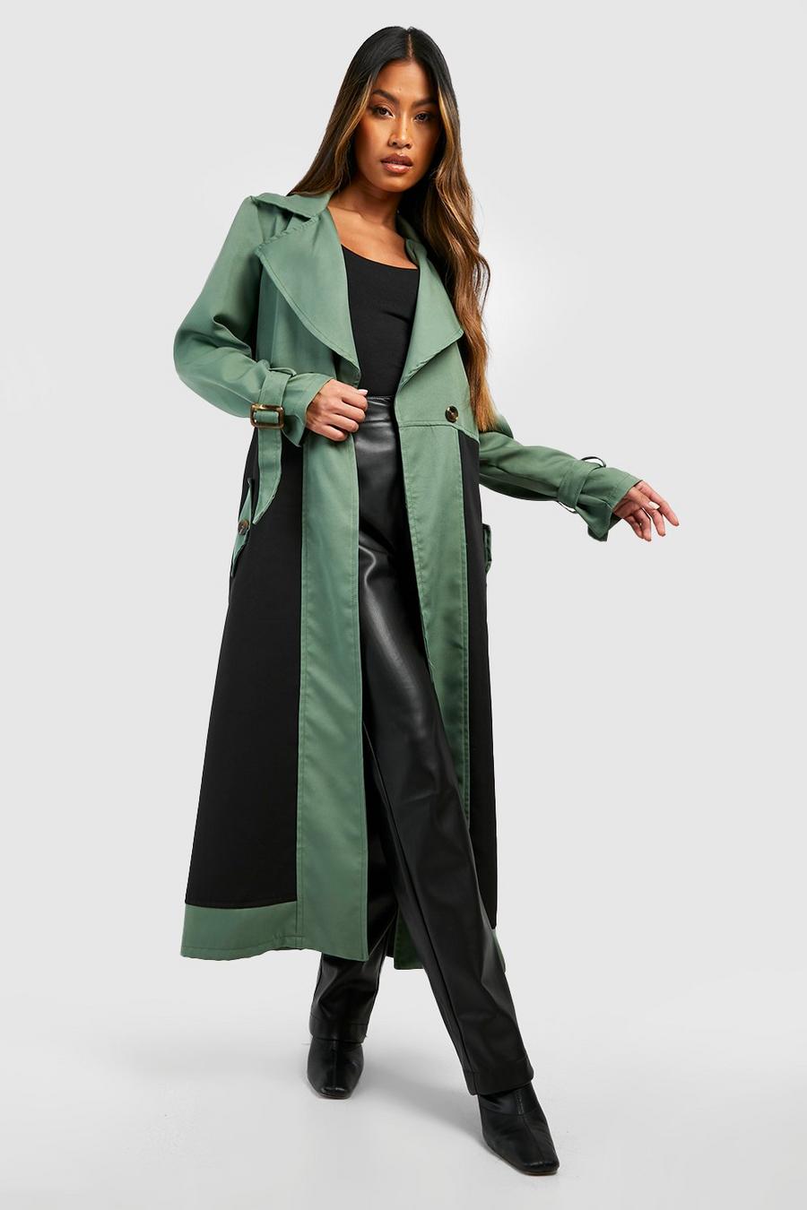 Khaki Contrast Panel Trench Coat image number 1