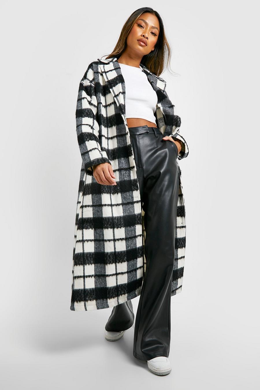 Black Grid Check Wool Look Coat