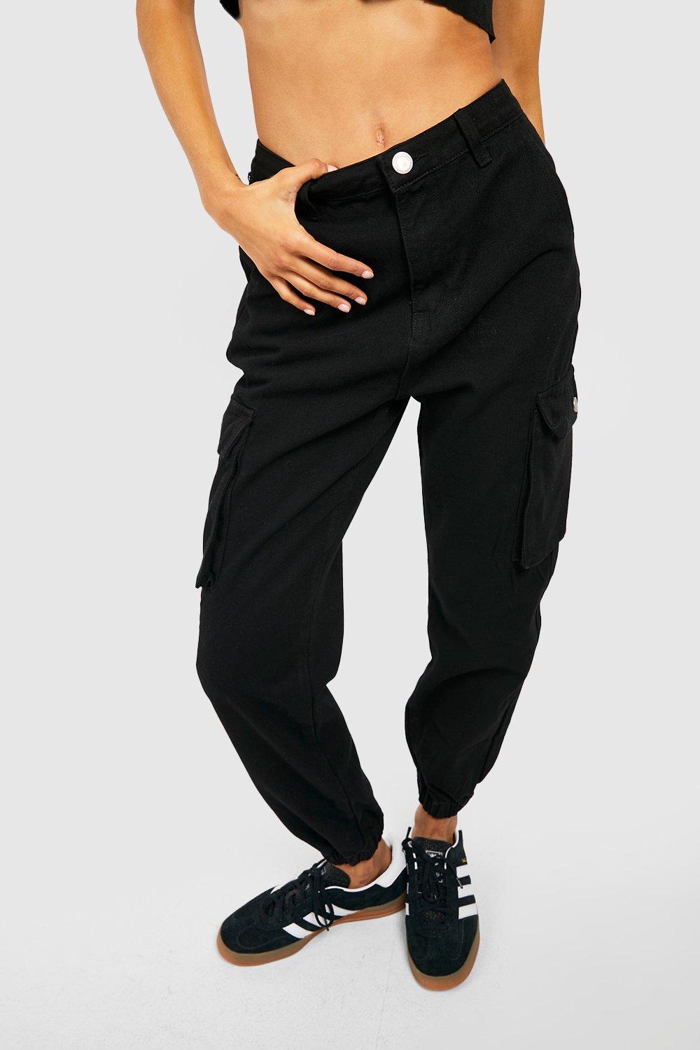 High Waisted Denim Cargo Jogger Jeans boohoo