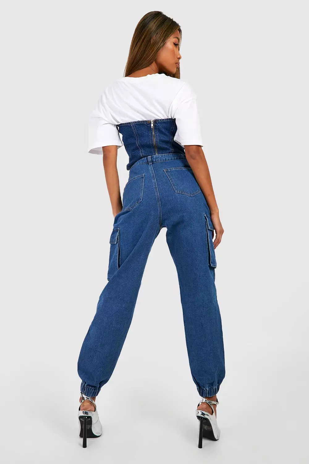 Mid wash High Waisted Denim Cargo Jogger Jeans alternative image