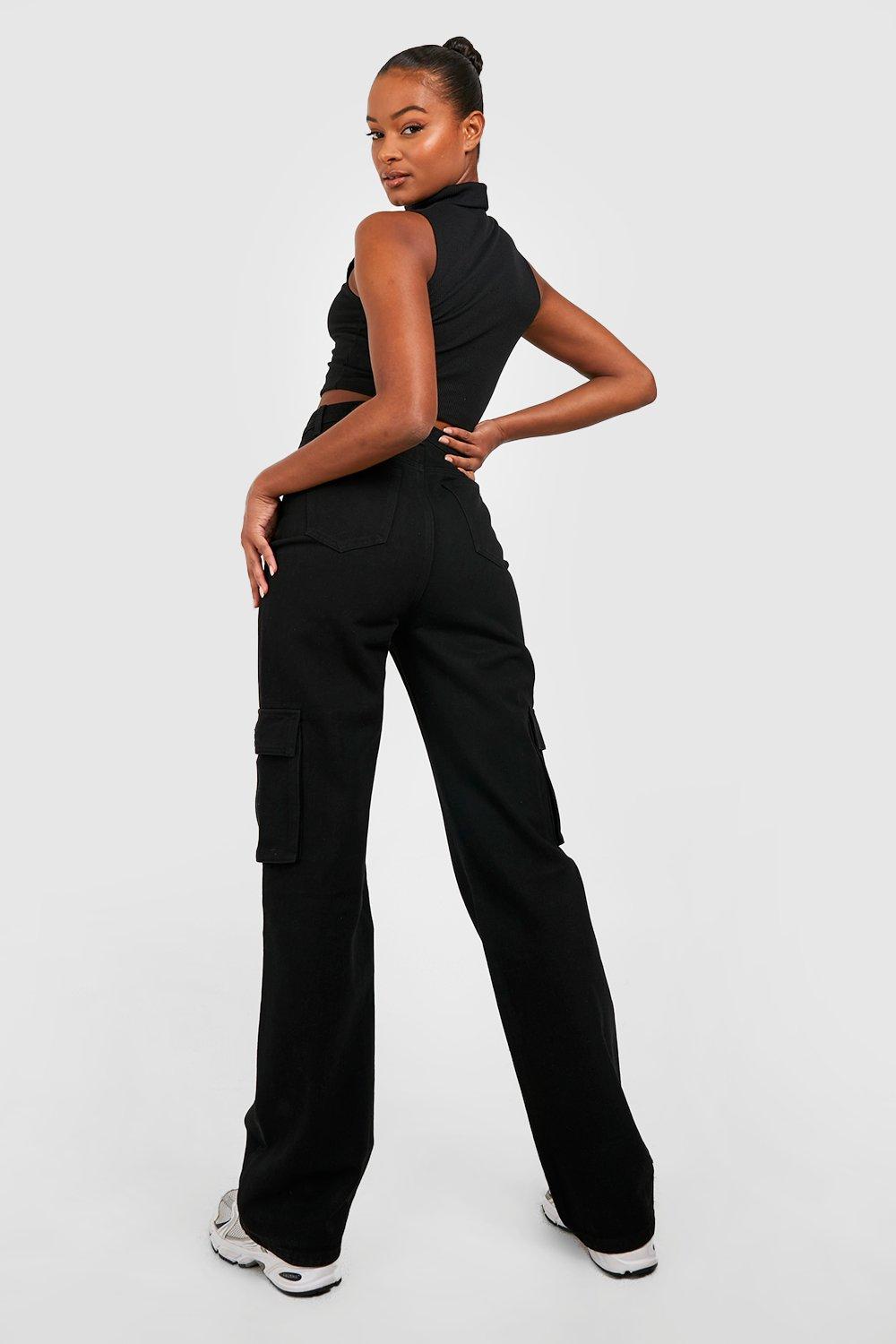 Straight cargo trousers - Black - Ladies