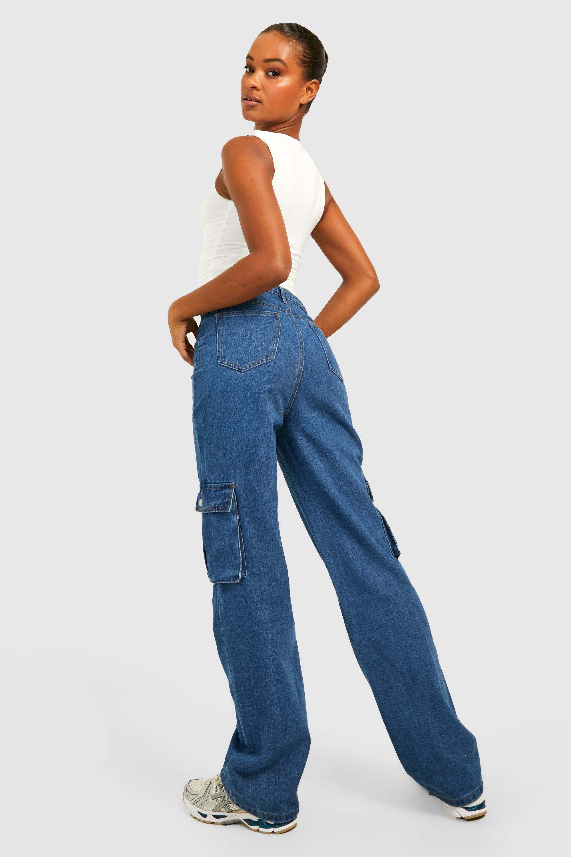 Tall High Waisted Straight Fit Cargo Jeans