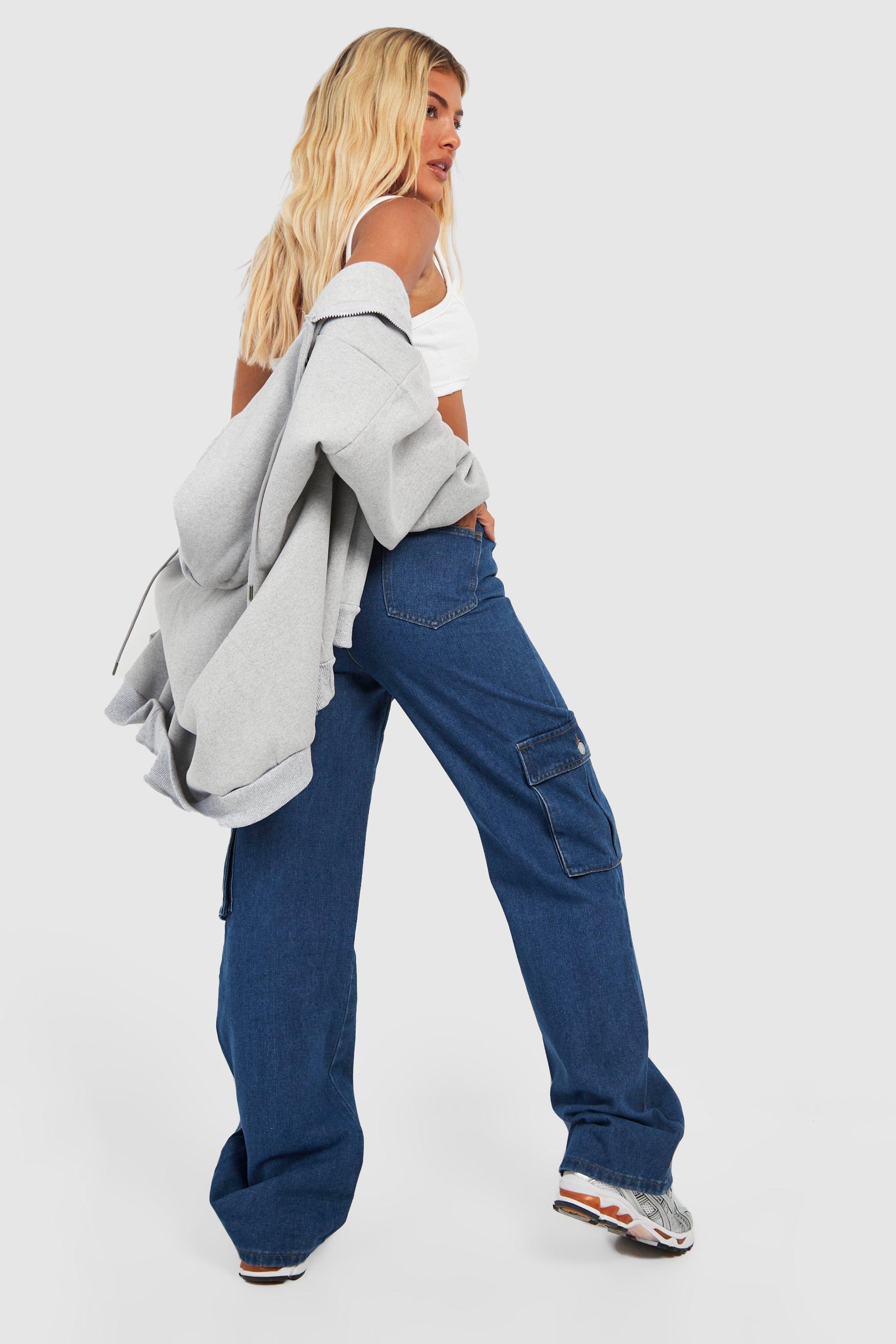 High Waisted Straight Fit Cargo Jeans