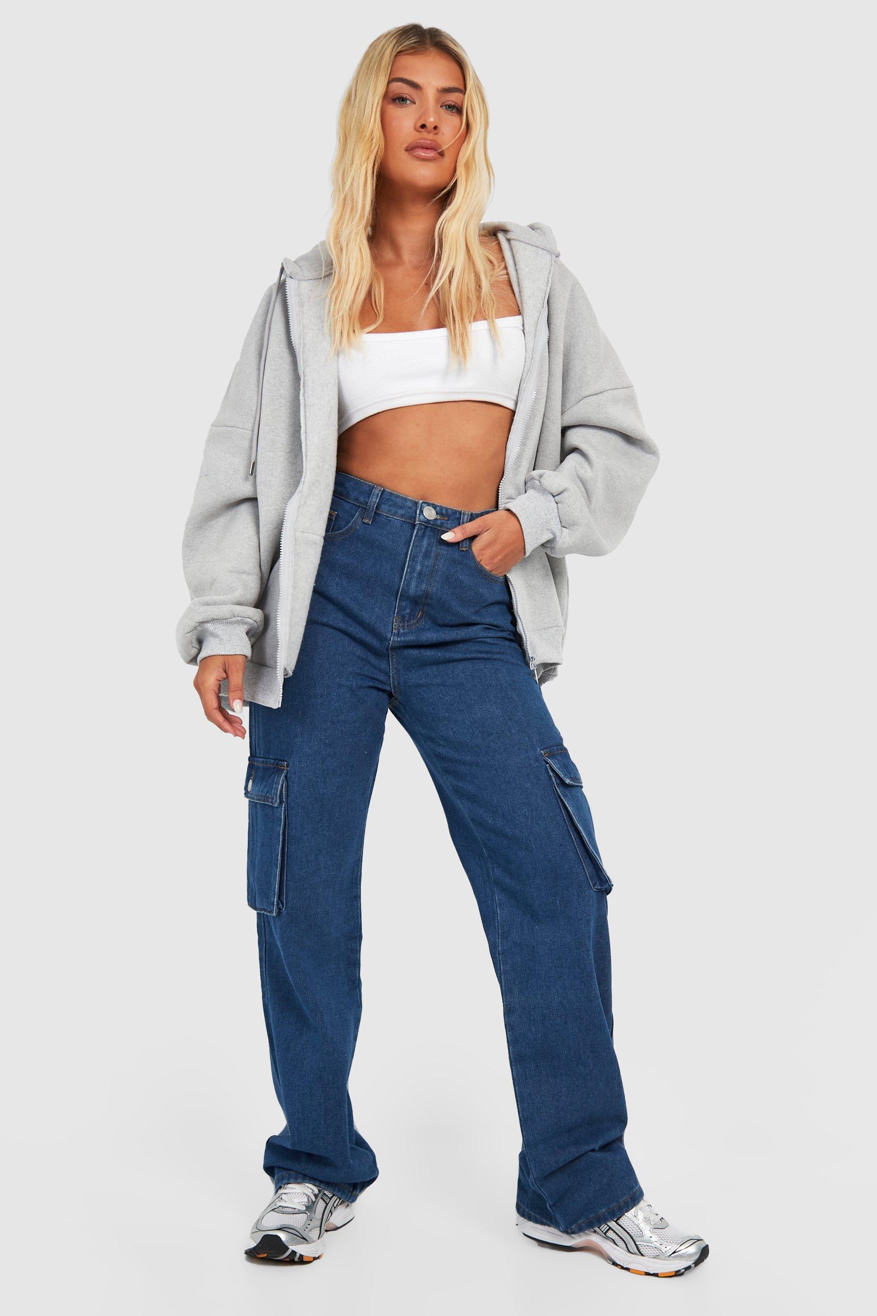 High Waisted Straight Fit Cargo Jeans