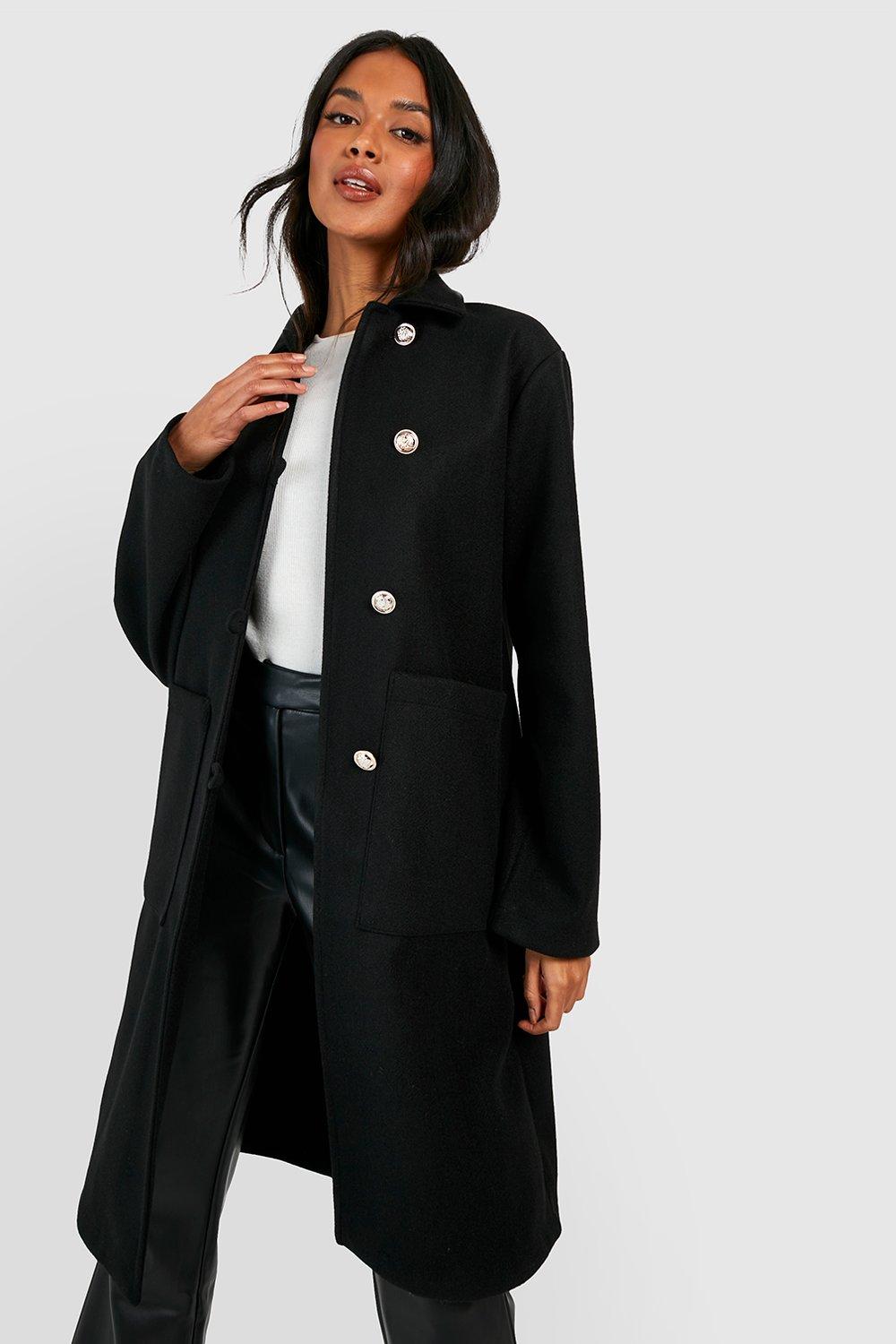 boohoo Wool Look Button Detail Pea Coat | Debenhams